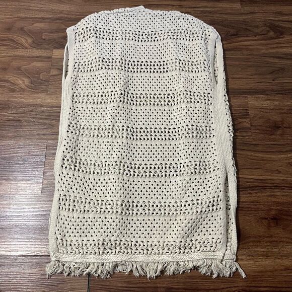 Old Navy Crochet Open-Front Sleeveless Tan Cotton Cardigan Women's Size Medium - Picture 6 of 6